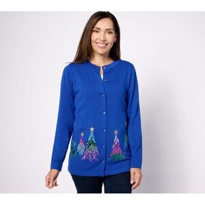 Quacker Factory Women's Top Plus Sz Sweater 2X Embroidered Sequin & Blue A284434
